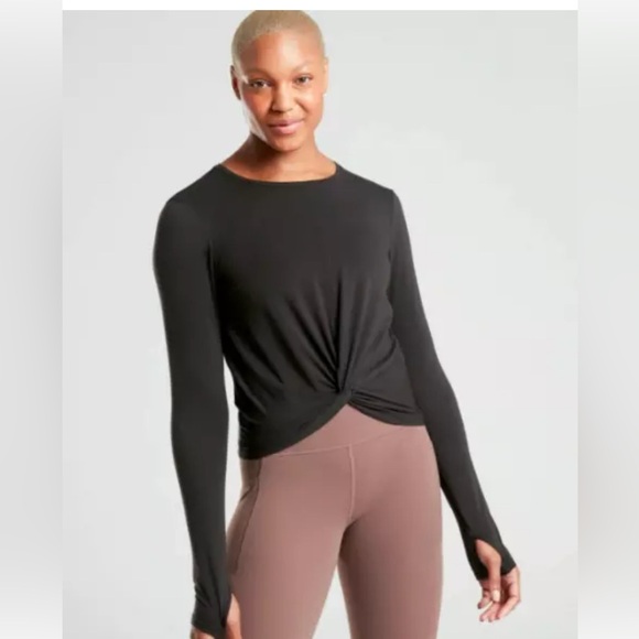 Set of THREE Medium Athleta Essence Twist Front Tops:  Black, Pink & Green - Picture 5 of 5